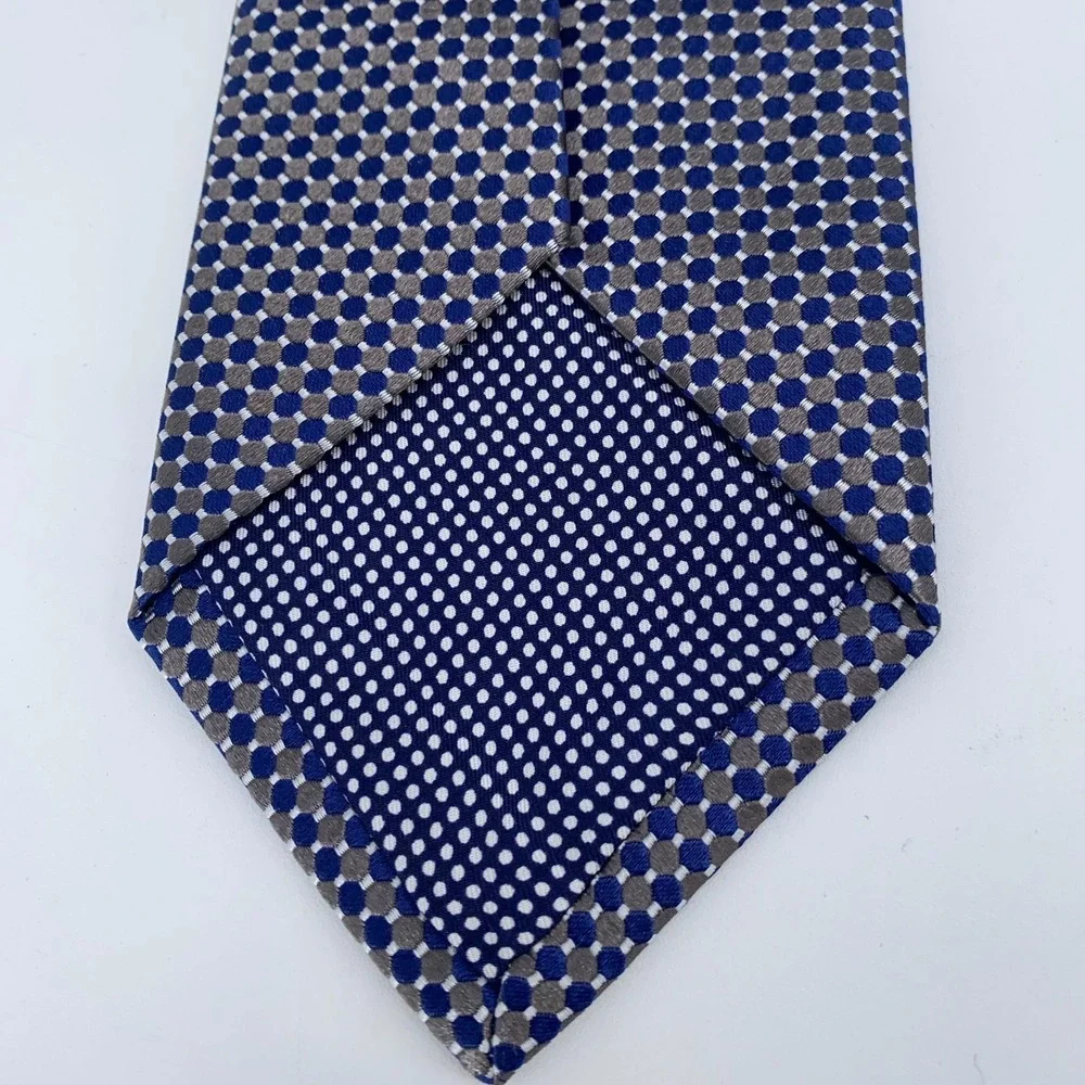 Eton Tie Men One Size Blue Brown Polka Dots Silk Luxury Necktie England Made NWT